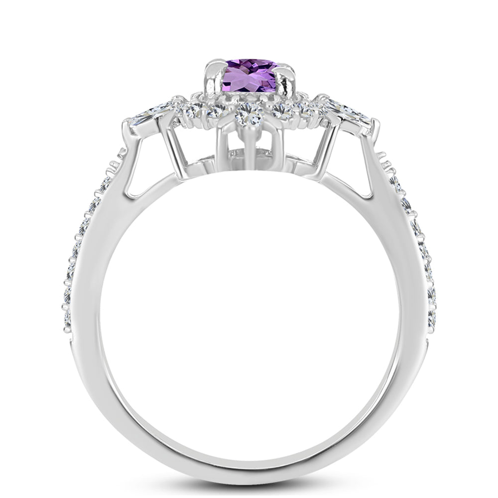 Anillo de Plata con Amatista Rosa de Francia y Zircón Blanco 2 