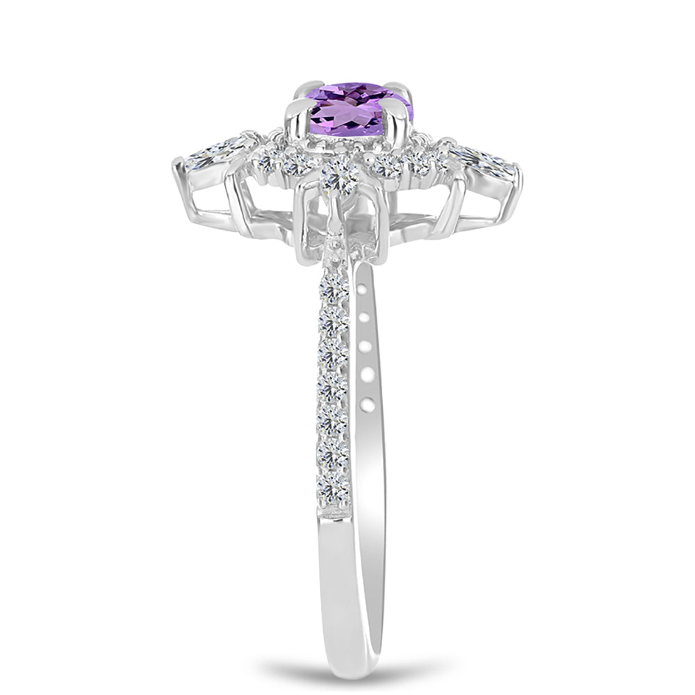 Anillo de Plata con Amatista Rosa de Francia y Zircón Blanco