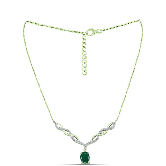 Collar de Plata Bañada en Oro con Ágata Verde y Topacio Blanco
