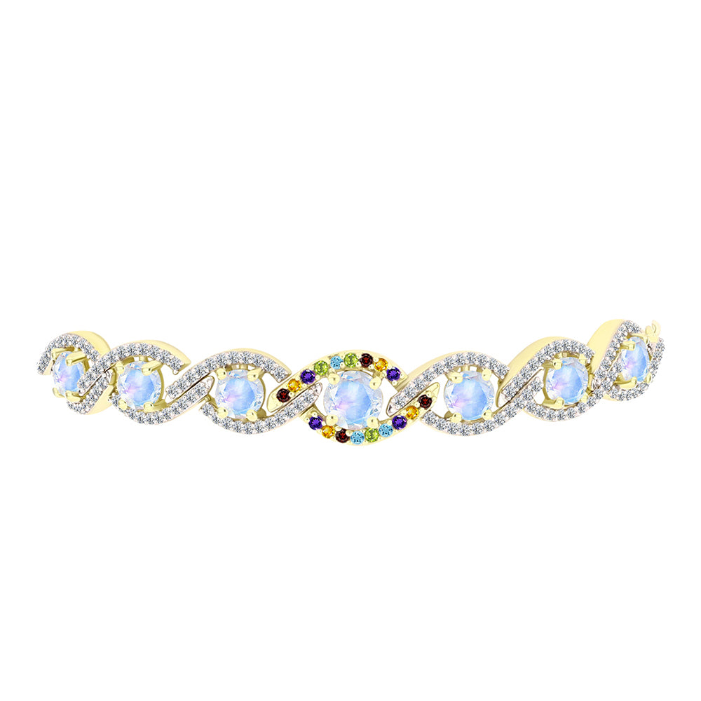 Pulsera de Plata Bañada en Oro con Piedra Lunar Arco Iris y Citrino de los Montes Urales 2 