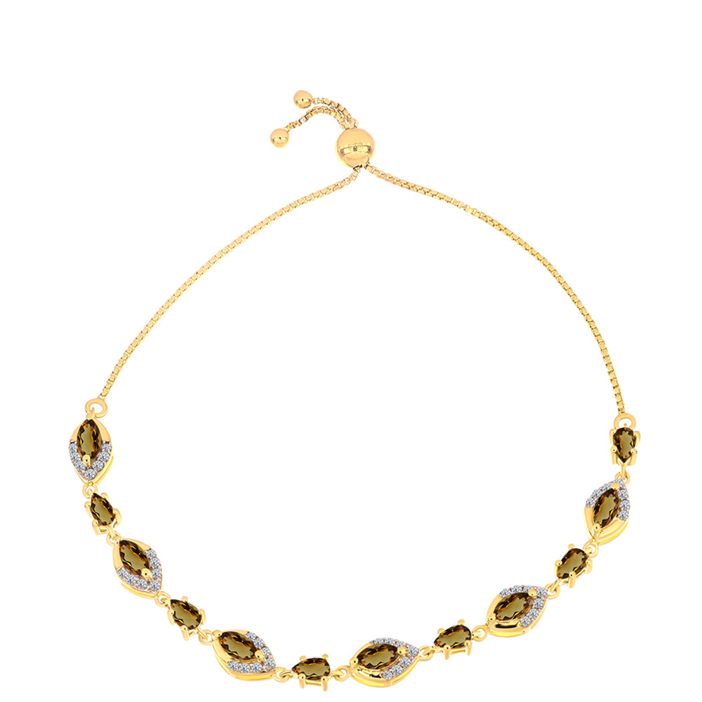 Pulsera de Plata Bañada en Oro con Cuarzo Coñac y Topacio Blanco 1 