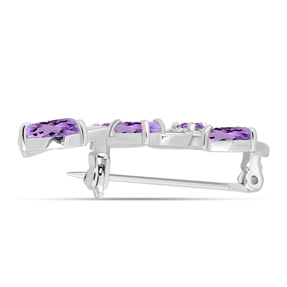 Broche de Plata con Amatista Rosa de Francia y Topacio Blanco 2 