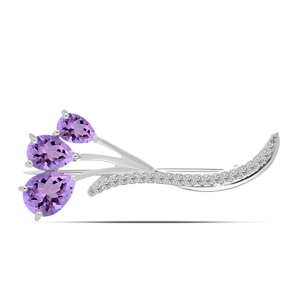 Broche de Plata con Amatista Rosa de Francia y Topacio Blanco 1 
