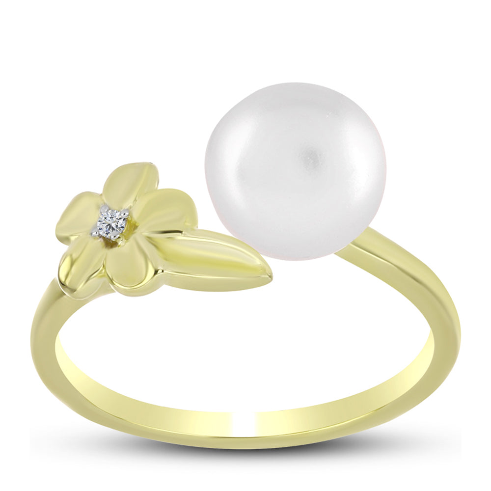 Anillo de Plata Bañada en Oro con Perla de Agua Dulce y Topacio Blanco