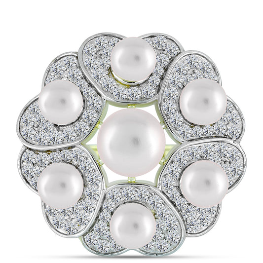 Anillo de Plata Bañada en Oro con Perla de Agua Dulce y Topacio Blanco