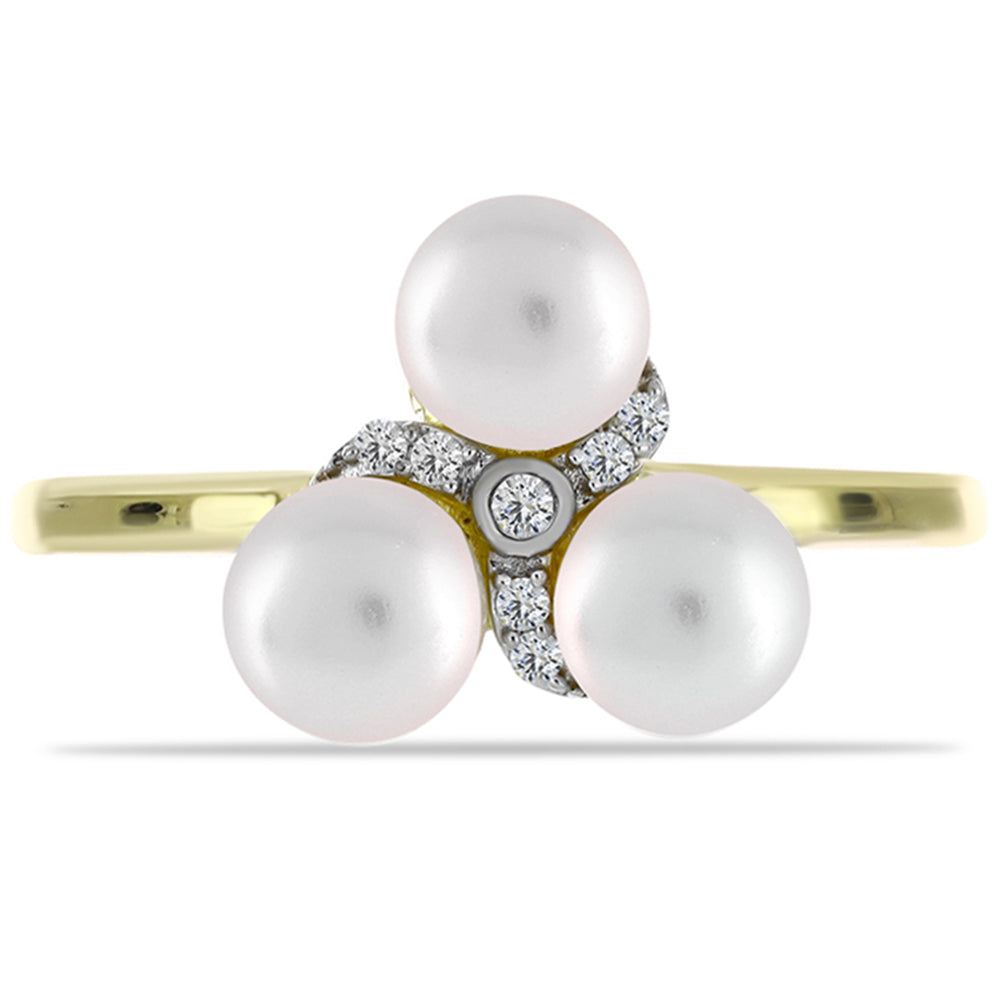 Anillo de Plata Bañada en Oro con Perla de Agua Dulce y Topacio Blanco