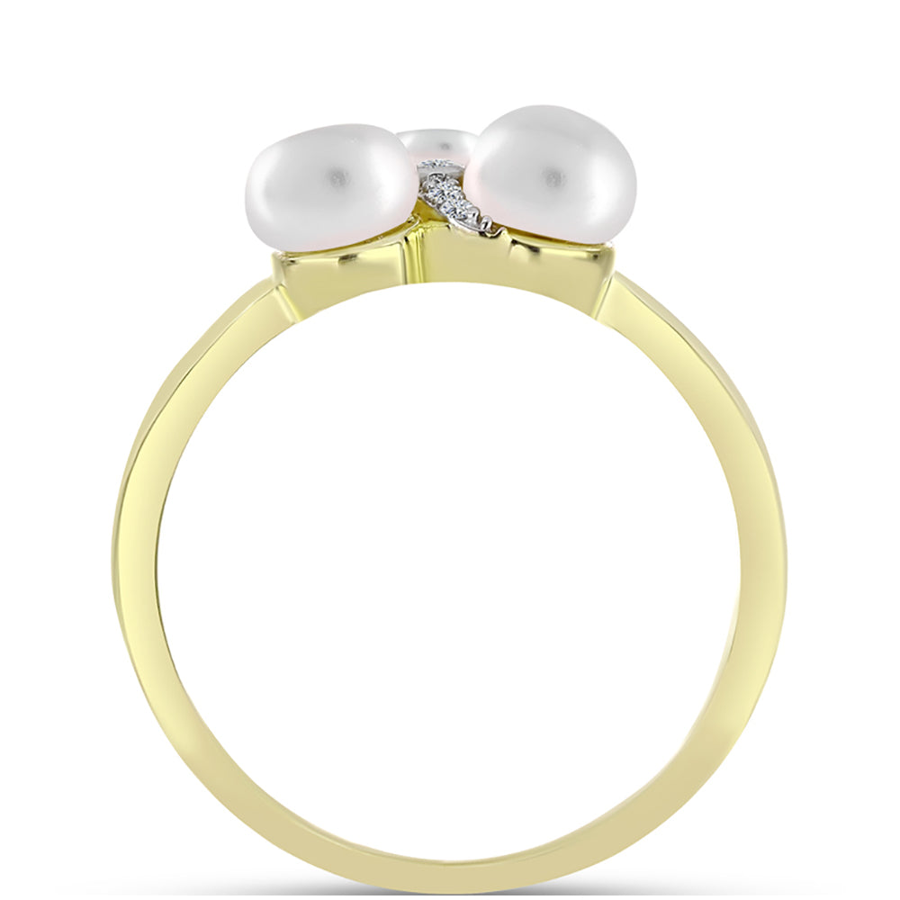 Anillo de Plata Bañada en Oro con Perla de Agua Dulce y Topacio Blanco 2 