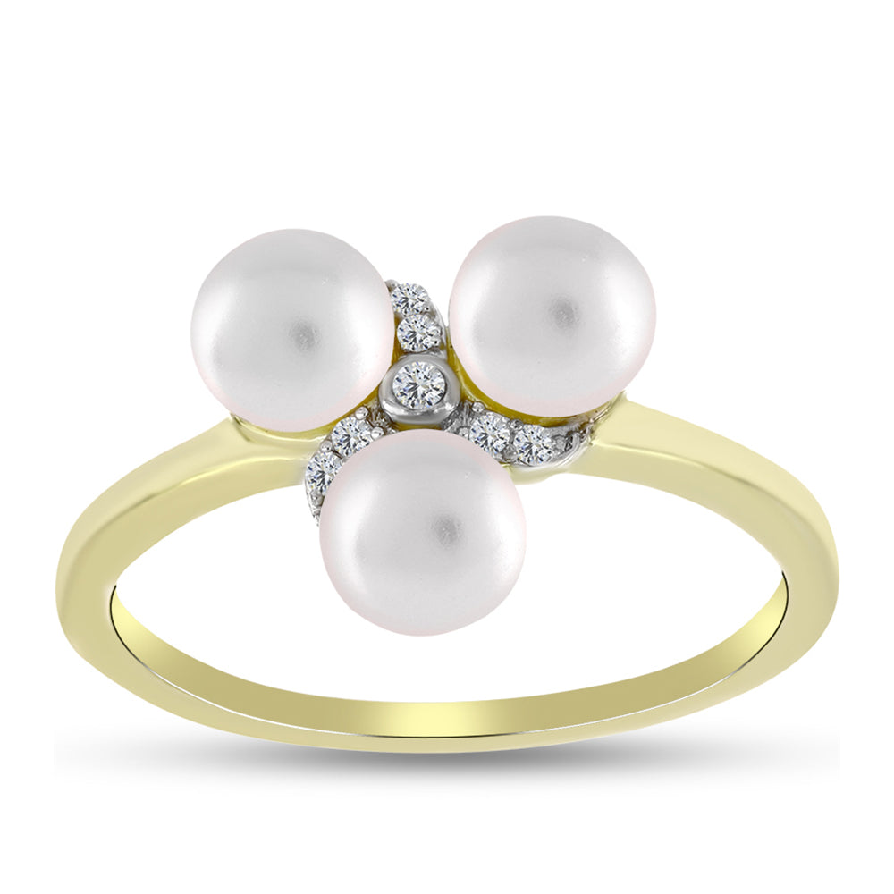 Anillo de Plata Bañada en Oro con Perla de Agua Dulce y Topacio Blanco 3 