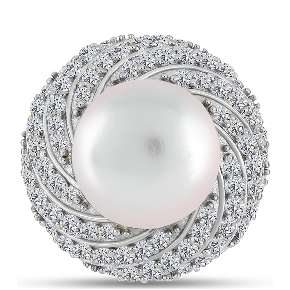 Anillo de Plata Bañada en Oro con Perla de Agua Dulce y Topacio Blanco