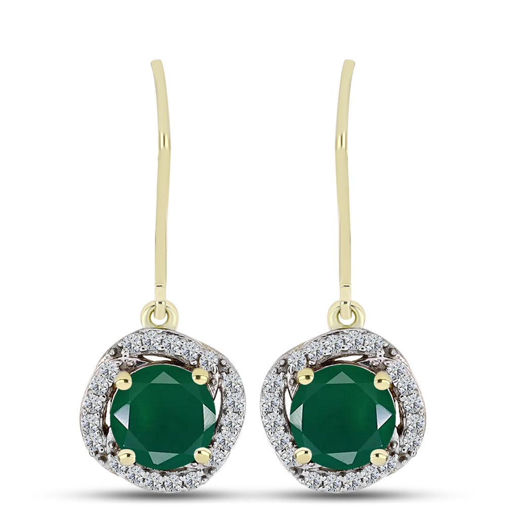 Pendientes de Plata Bañada en Oro con Ágata Verde y Topacio Blanco