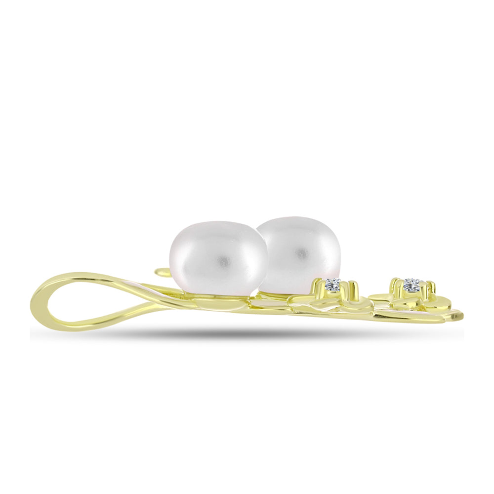 Colgante de Plata Bañada en Oro con Perla de Agua Dulce y Topacio Blanco 2 