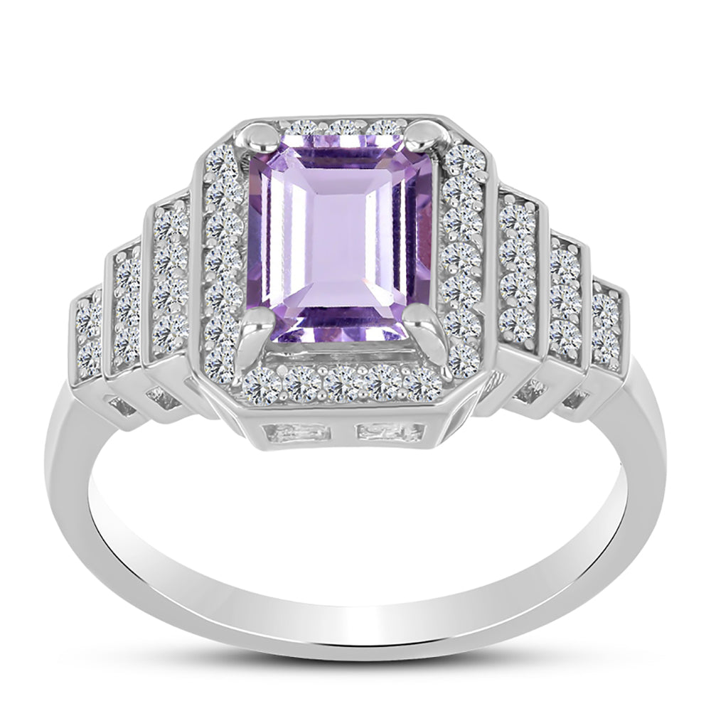 Anillo de Plata con Amatista Rosa de Francia y Topacio Blanco 3 