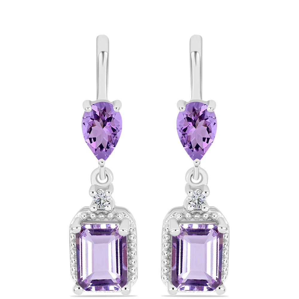 Pendientes de Plata con Amatista Rosa de Francia y Topacio Blanco 1 