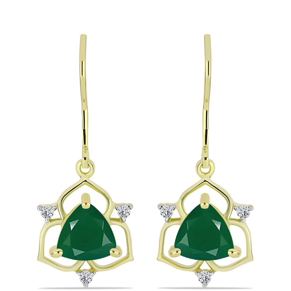 Pendientes de Plata Bañada en Oro con Ágata Verde y Topacio Blanco 1 