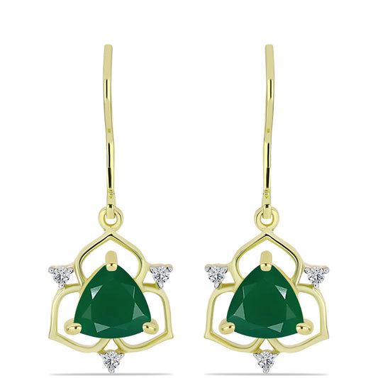 Pendientes de Plata Bañada en Oro con Ágata Verde y Topacio Blanco