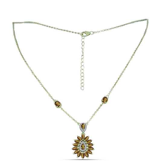 Collar de Plata Bañada en Oro con Cuarzo Coñac y Topacio Blanco
