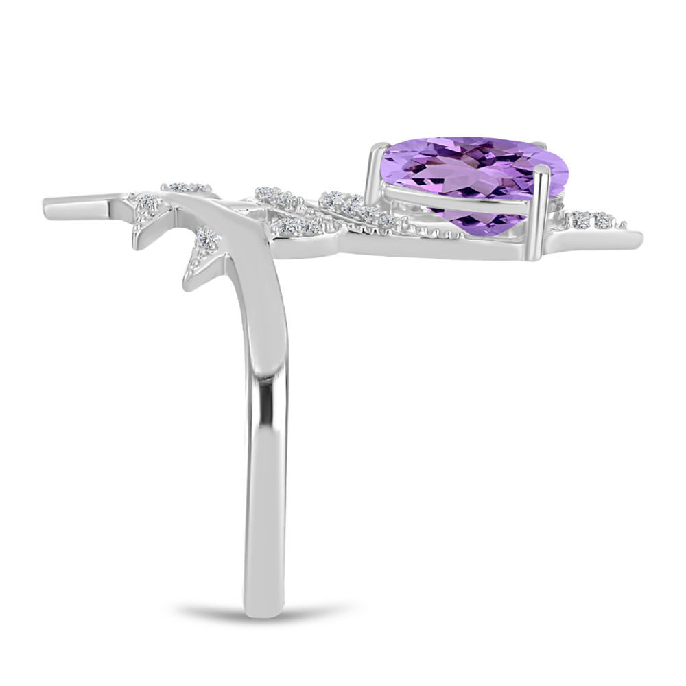 Anillo de Plata con Amatista Rosa de Francia y Topacio Blanco