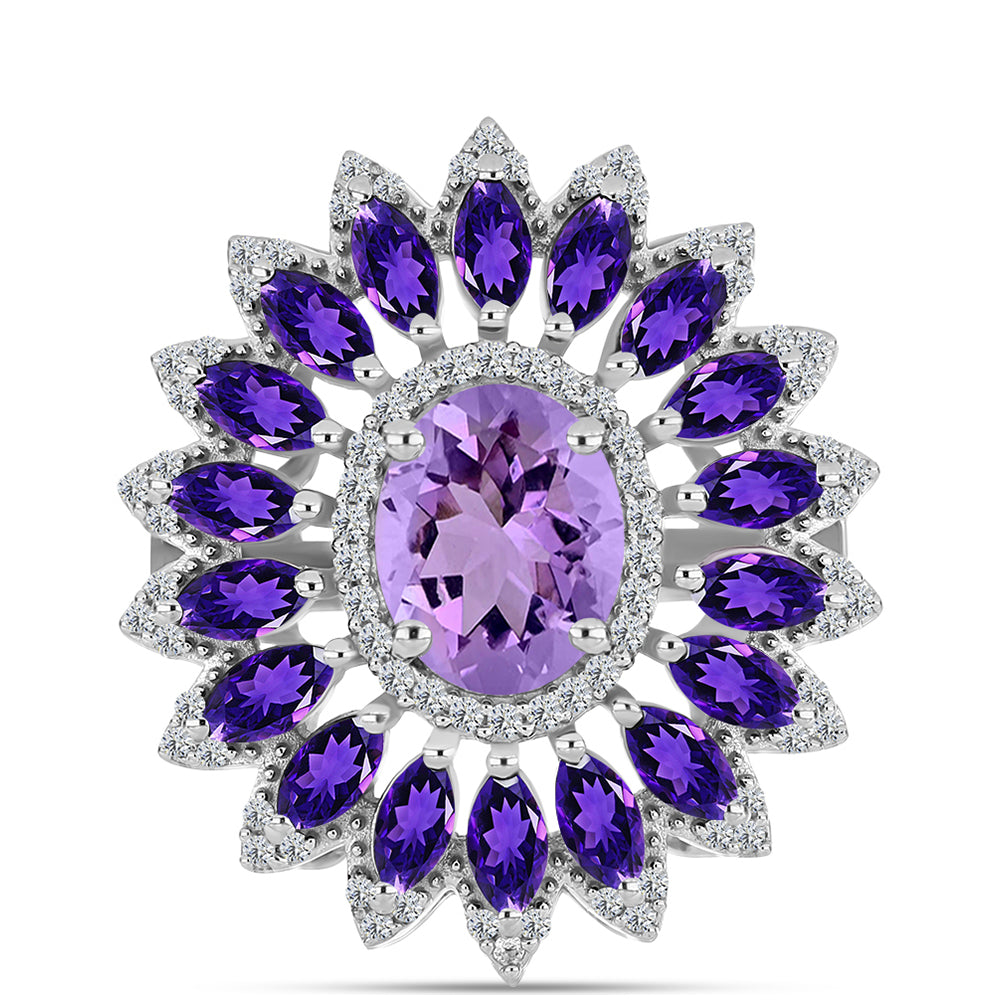 Anillo de Plata con Amatista Rosa de Francia y Amatista Artigas 1 