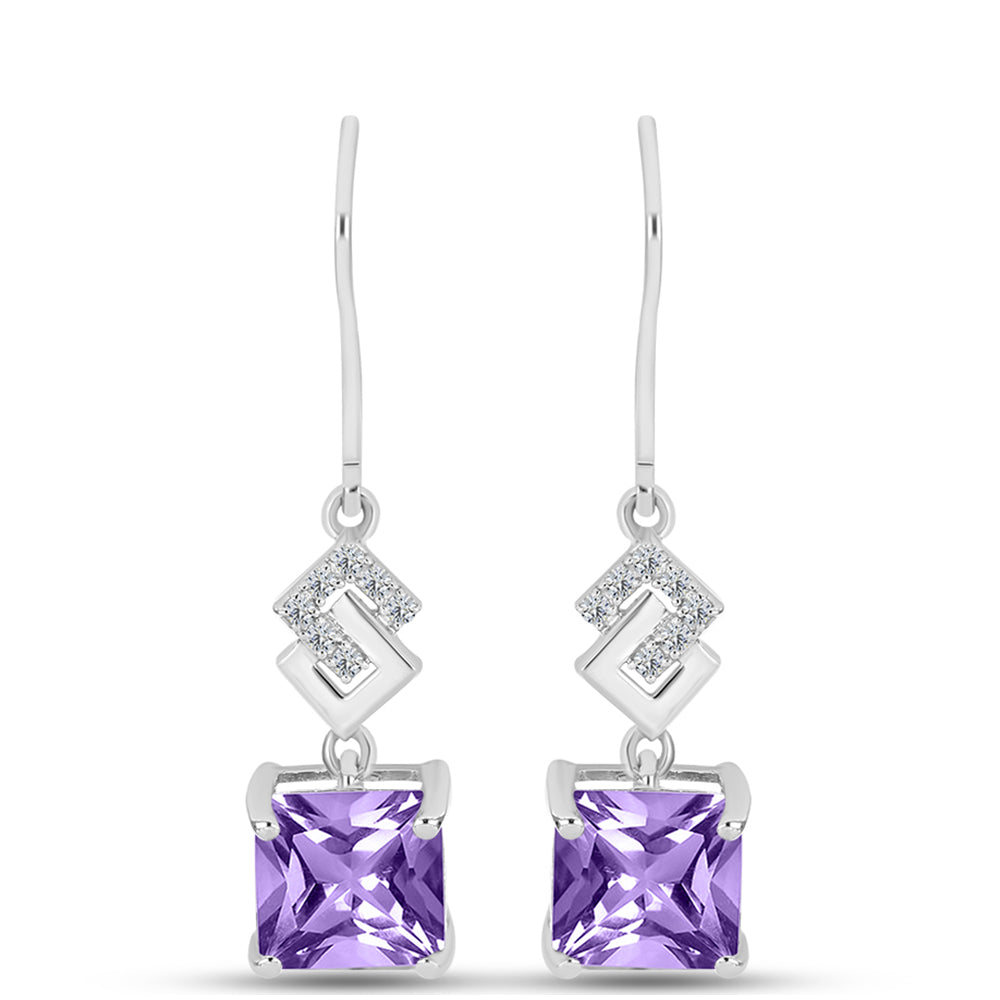 Pendientes de Plata con Amatista Rosa de Francia y Topacio Blanco