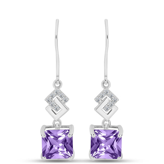 Pendientes de Plata con Amatista Rosa de Francia y Topacio Blanco