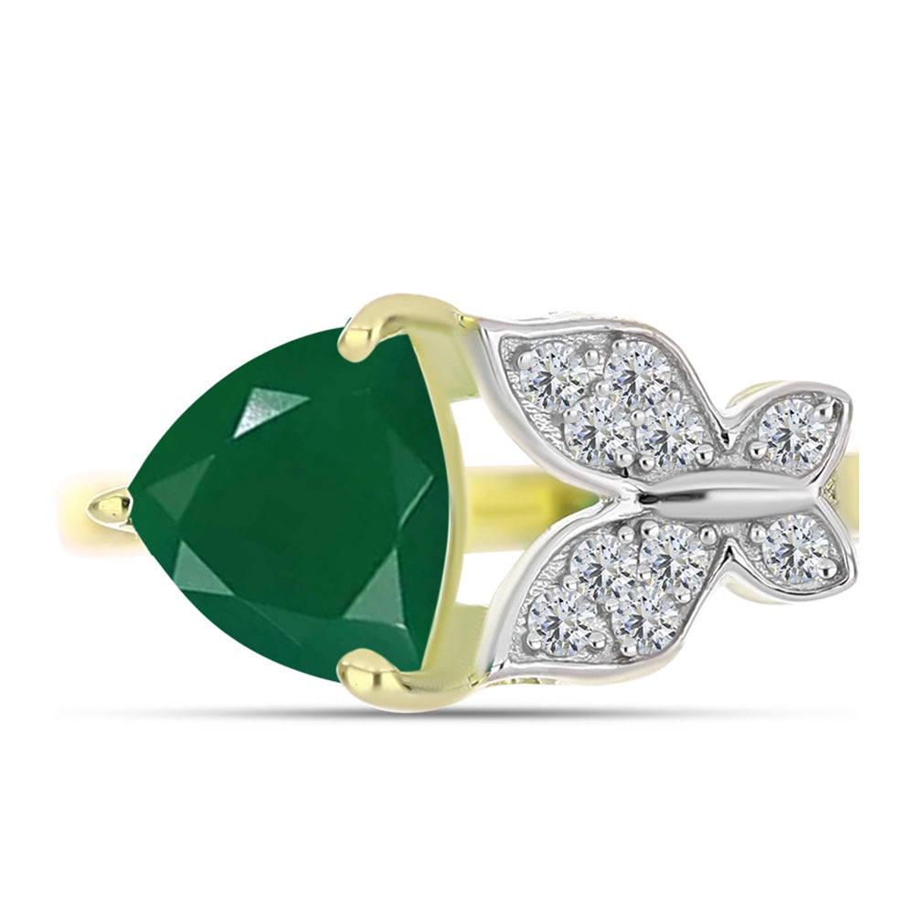 Anillo de Plata Bañada en Oro con Ágata Verde y Topacio Blanco