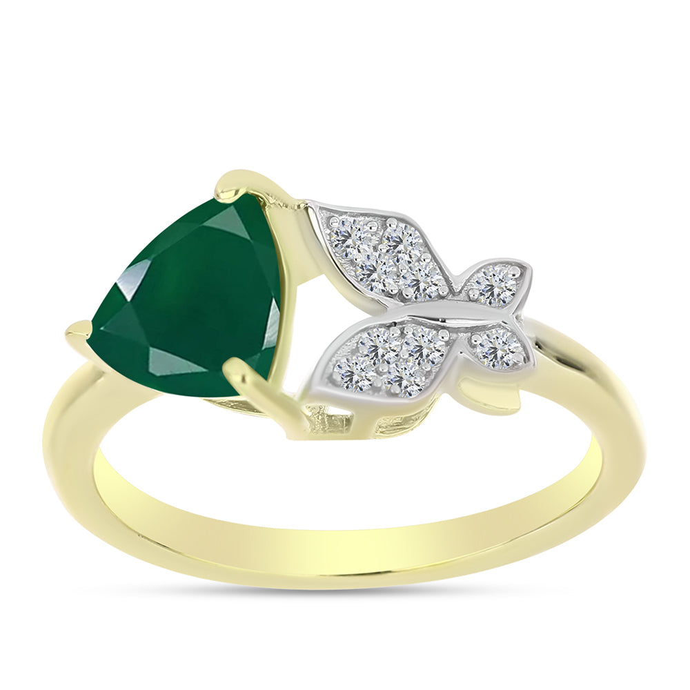 Anillo de Plata Bañada en Oro con Ágata Verde y Topacio Blanco 3 