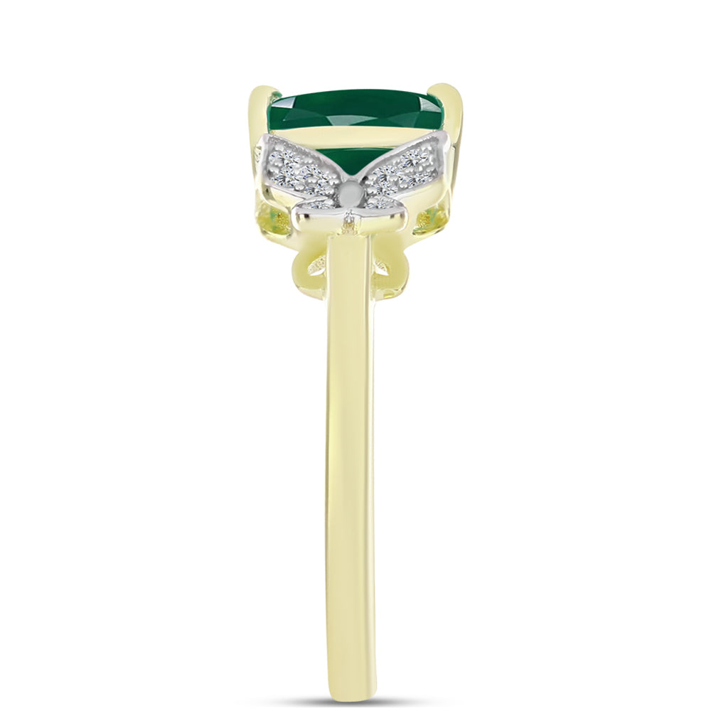 Anillo de Plata Bañada en Oro con Ágata Verde y Topacio Blanco