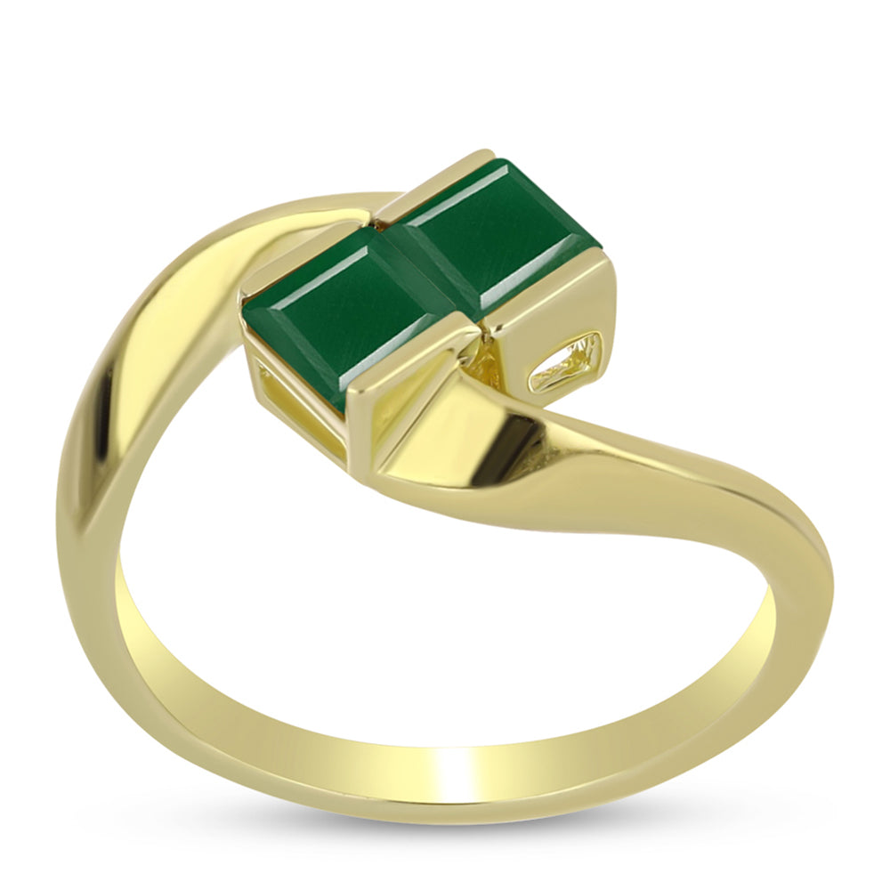 Anillo de Plata Bañada en Oro con Ágata Verde 3 
