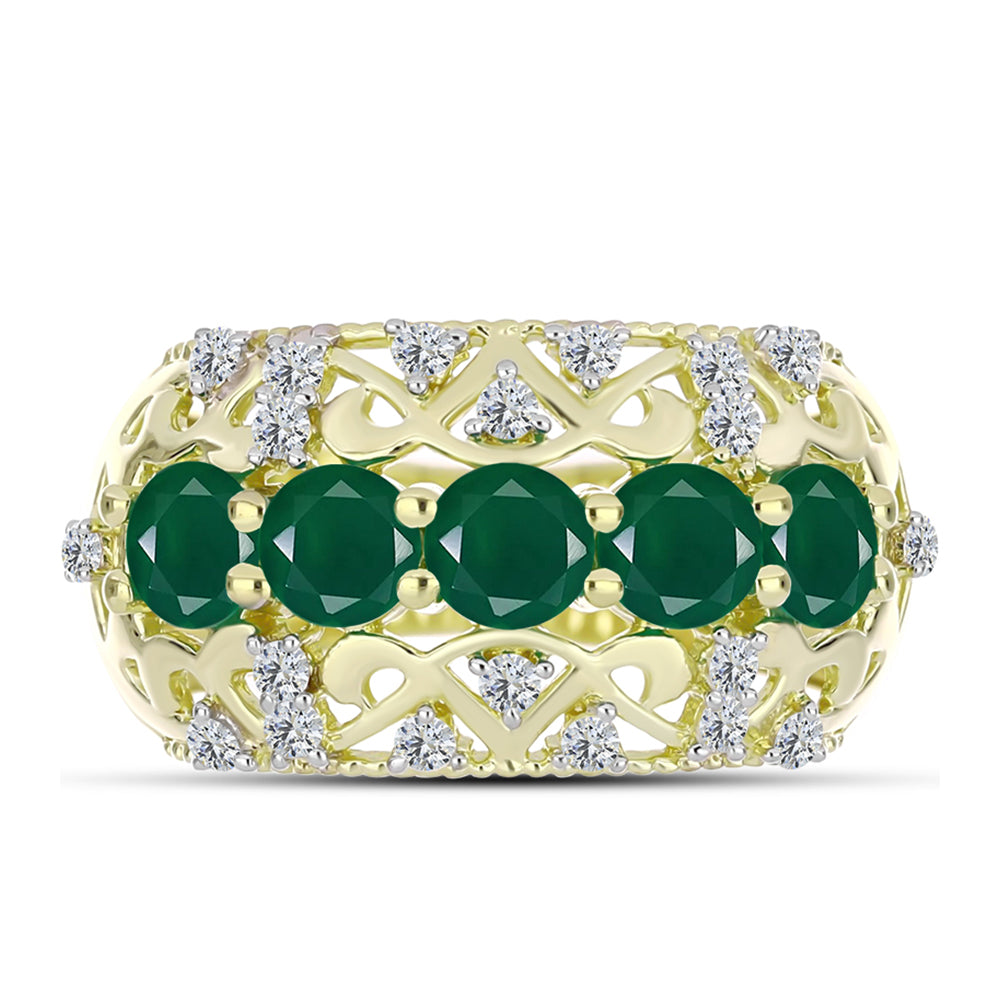 Anillo de Plata Bañada en Oro con Ágata Verde y Topacio Blanco 1 
