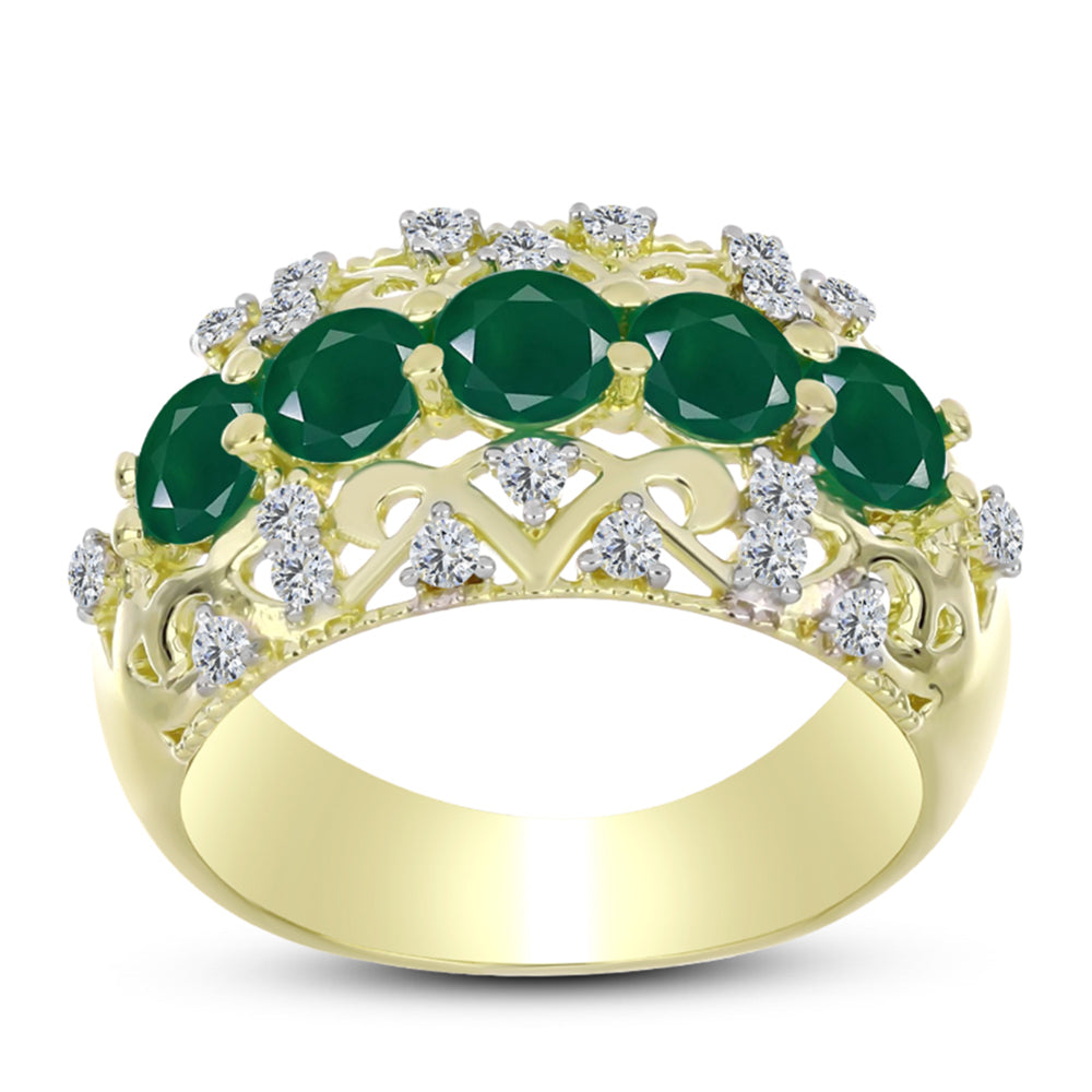 Anillo de Plata Bañada en Oro con Ágata Verde y Topacio Blanco 3 