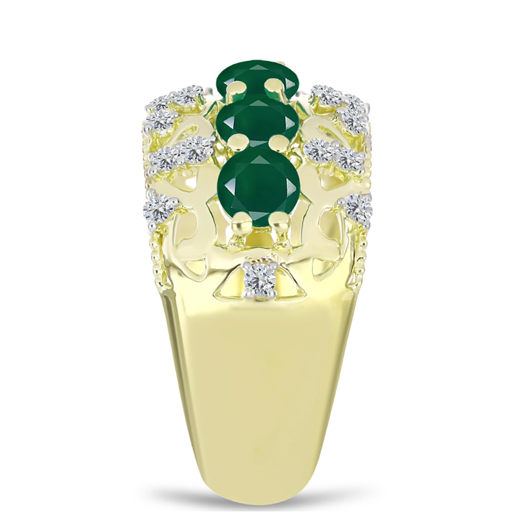 Anillo de Plata Bañada en Oro con Ágata Verde y Topacio Blanco 4 