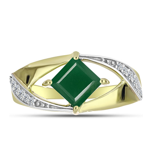 Anillo de Plata Bañada en Oro con Ágata Verde y Topacio Blanco