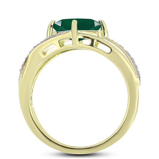 Anillo de Plata Bañada en Oro con Ágata Verde y Topacio Blanco