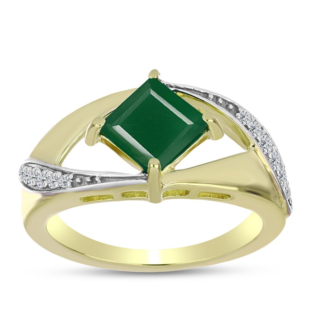 Anillo de Plata Bañada en Oro con Ágata Verde y Topacio Blanco