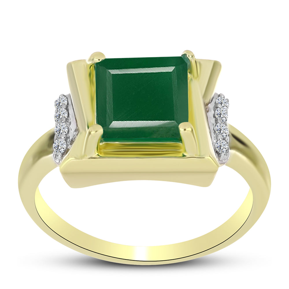 Anillo de Plata Bañada en Oro con Ágata Verde y Topacio Blanco