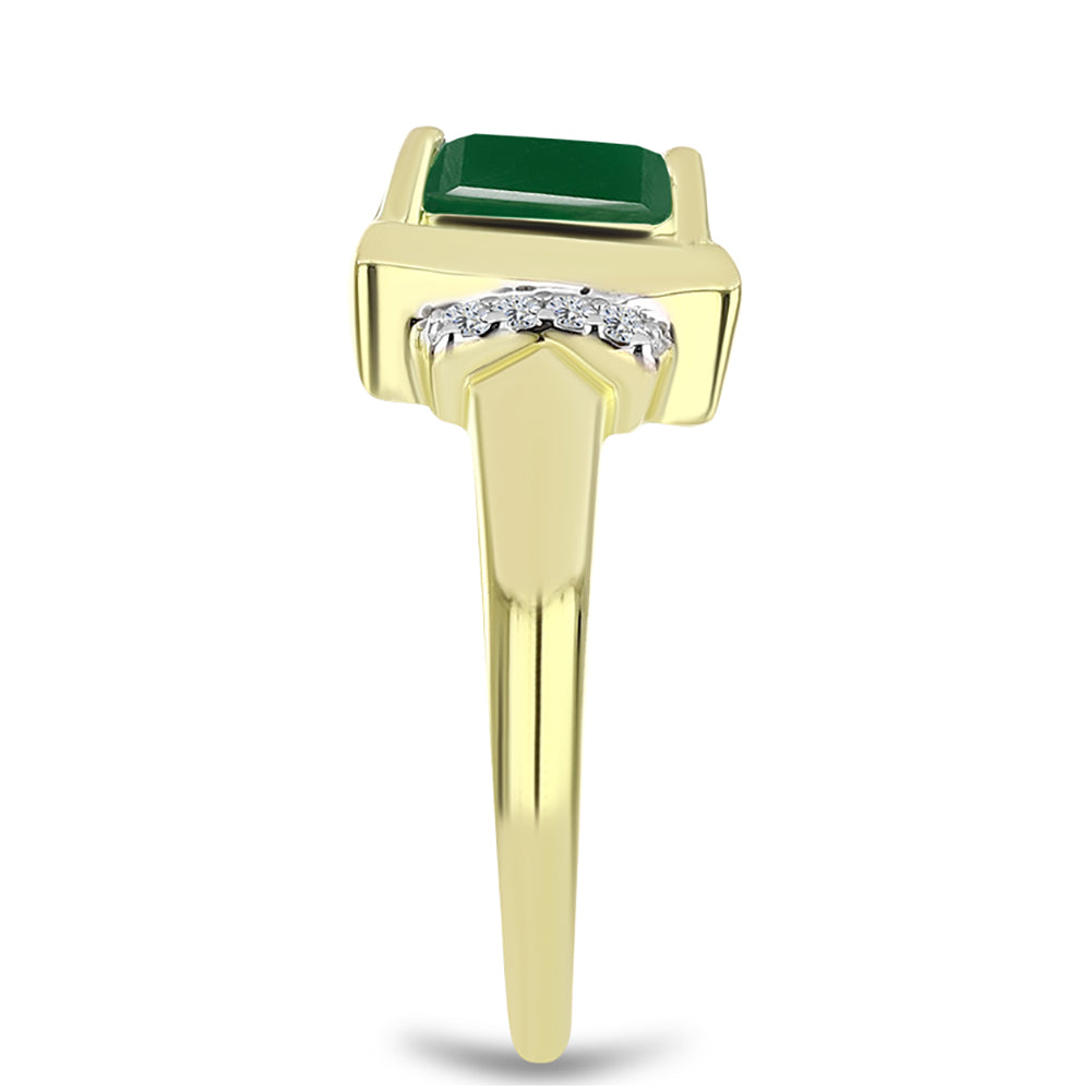 Anillo de Plata Bañada en Oro con Ágata Verde y Topacio Blanco 4 