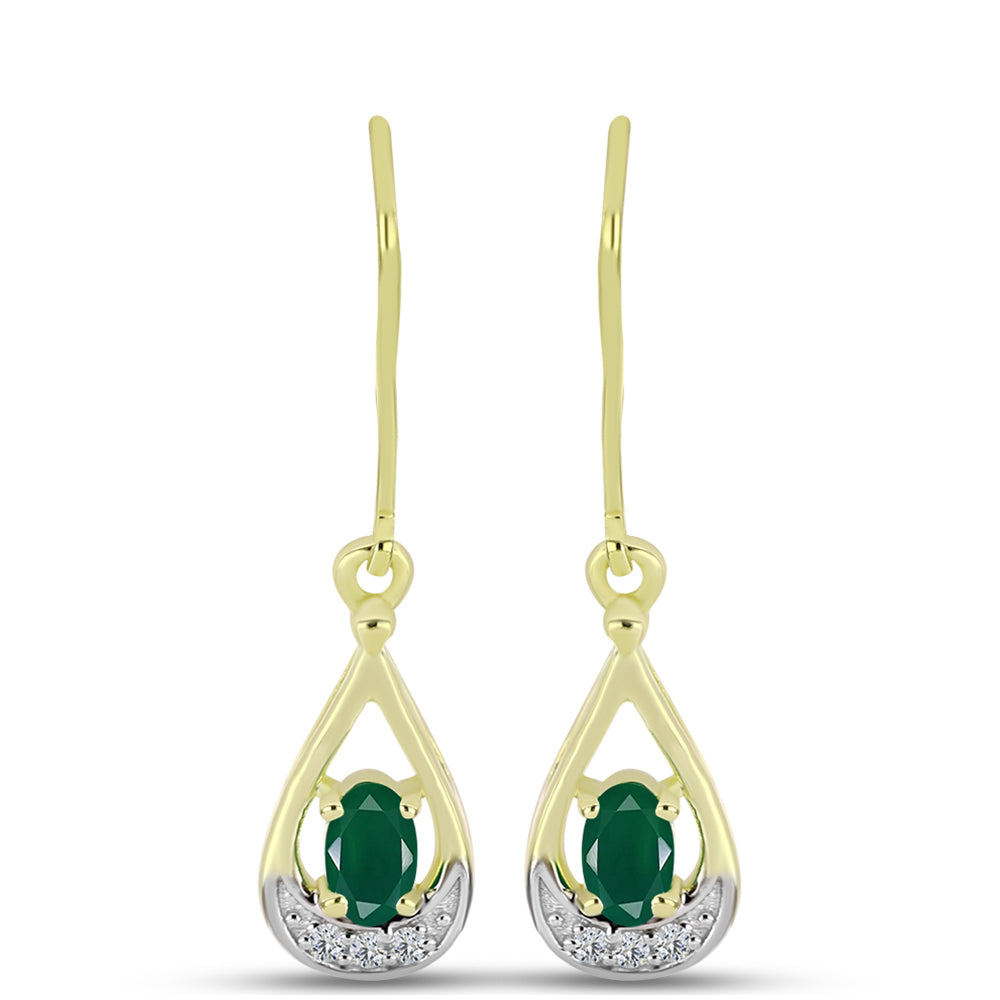 Pendientes de Plata Bañada en Oro con Ágata Verde y Topacio Blanco 1 