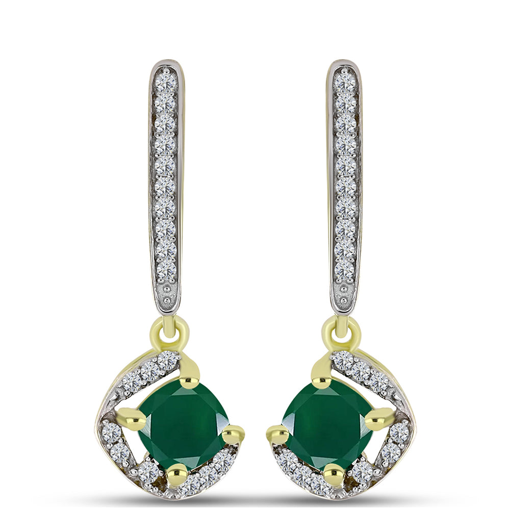 Pendientes de Plata Bañada en Oro con Ágata Verde y Topacio Blanco