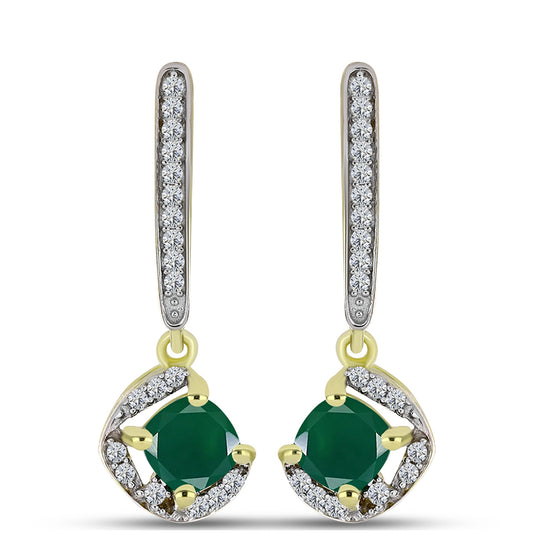 Pendientes de Plata Bañada en Oro con Ágata Verde y Topacio Blanco