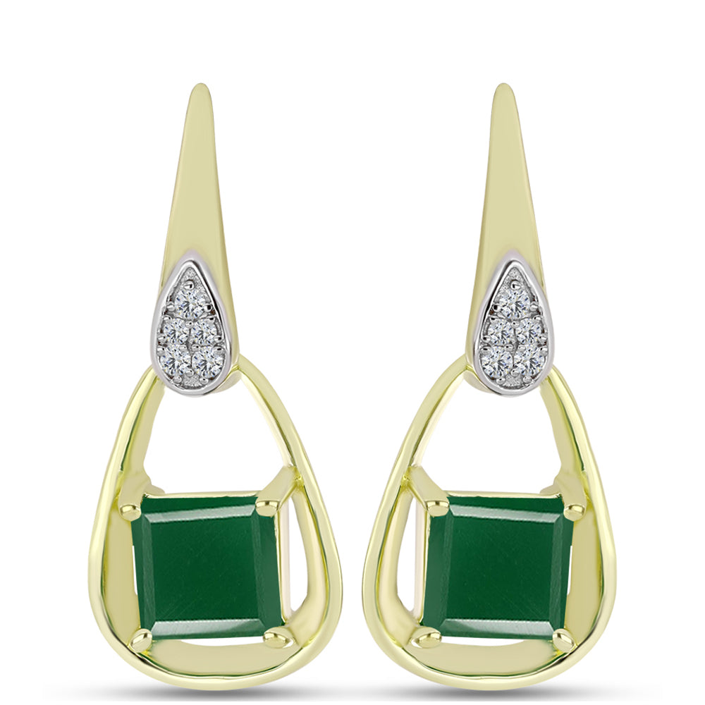 Pendientes de Plata Bañada en Oro con Ágata Verde y Topacio Blanco 1 