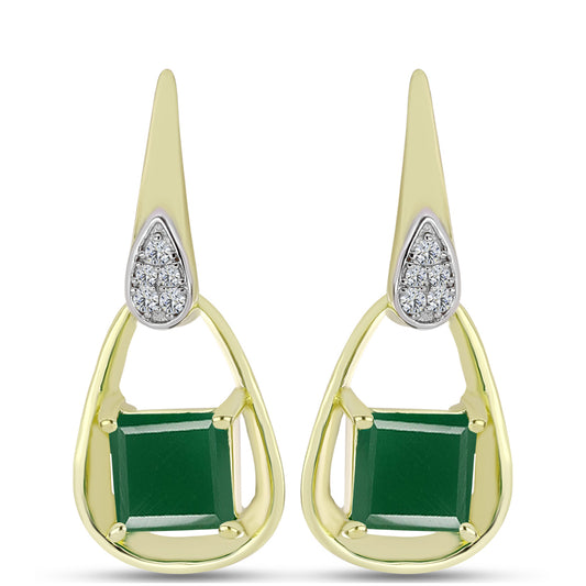Pendientes de Plata Bañada en Oro con Ágata Verde y Topacio Blanco