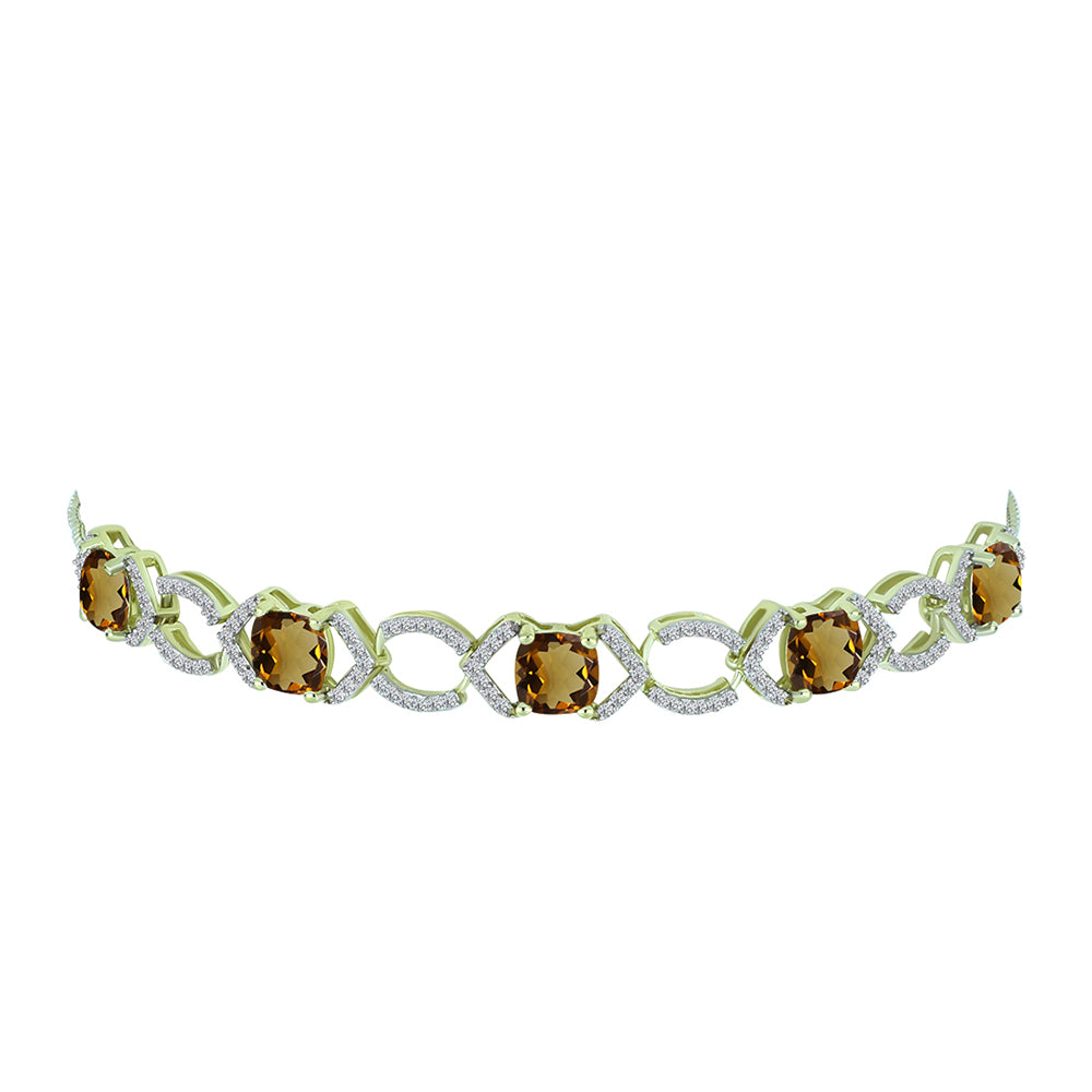Pulsera de Plata Bañada en Oro con Cuarzo Coñac y Topacio Blanco