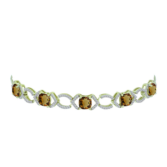 Pulsera de Plata Bañada en Oro con Cuarzo Coñac y Topacio Blanco