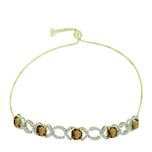 Pulsera de Plata Bañada en Oro con Cuarzo Coñac y Topacio Blanco