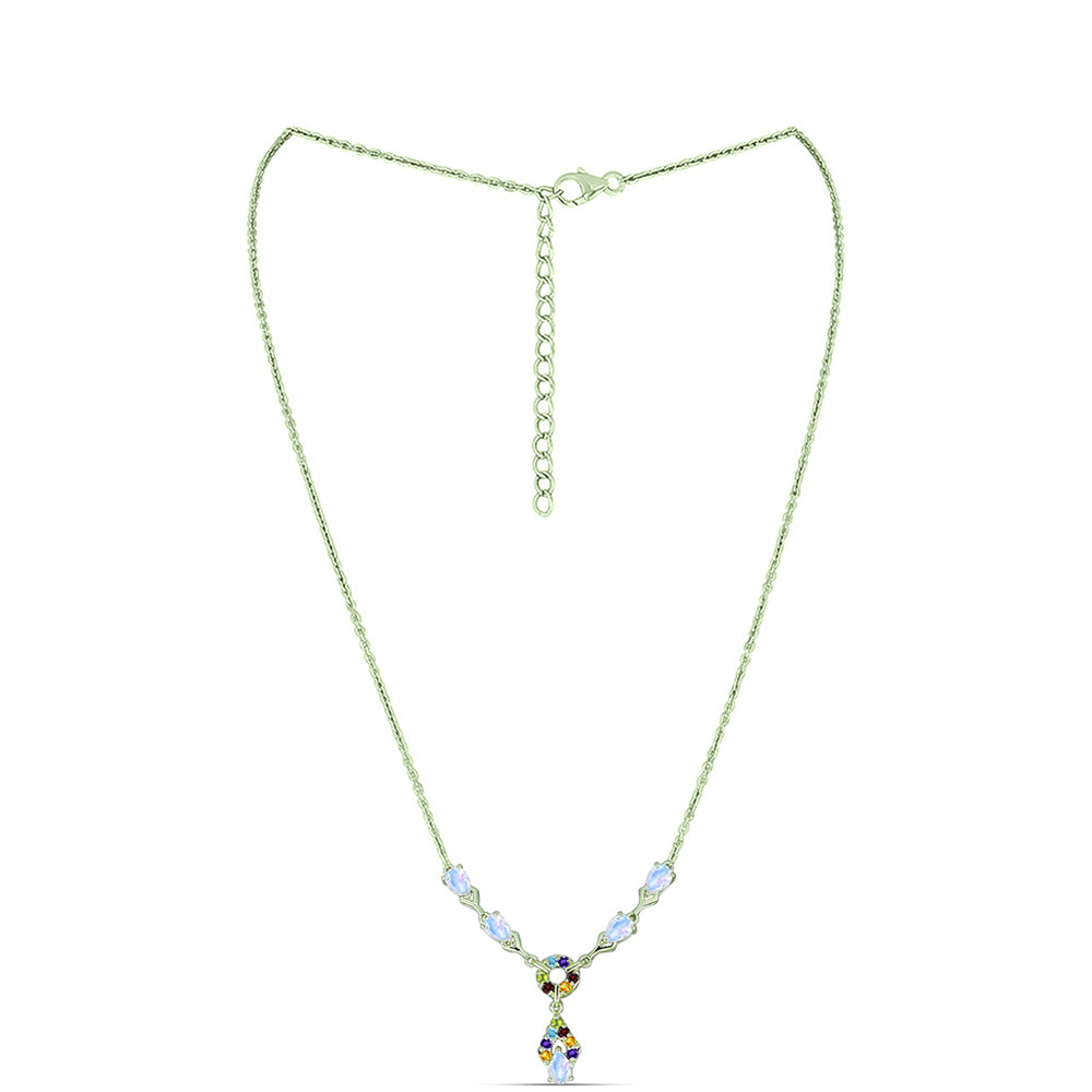 Collar de Plata Bañada en Oro con Piedra Lunar Arco Iris y Amatista de Marruecos 1 