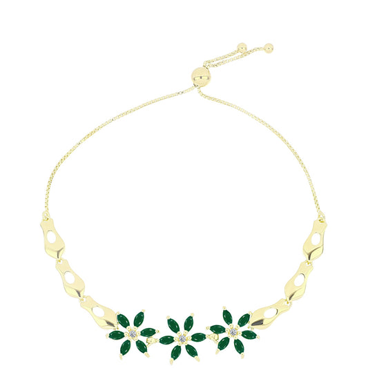 Pulsera de Plata Bañada en Oro con Ágata Verde y Topacio Blanco