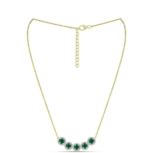 Collar de Plata Bañada en Oro con Ágata Verde y Topacio Blanco