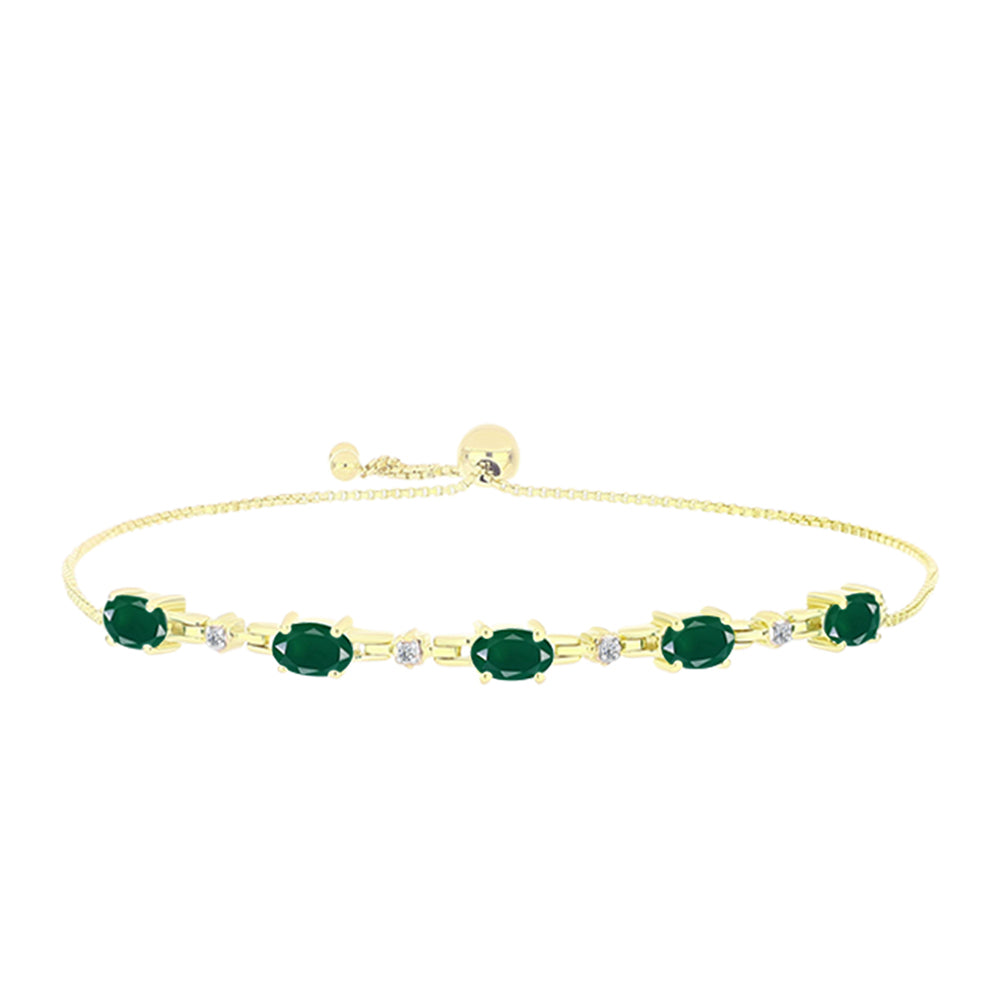 Pulsera de Plata Bañada en Oro con Ágata Verde y Topacio Blanco 1 