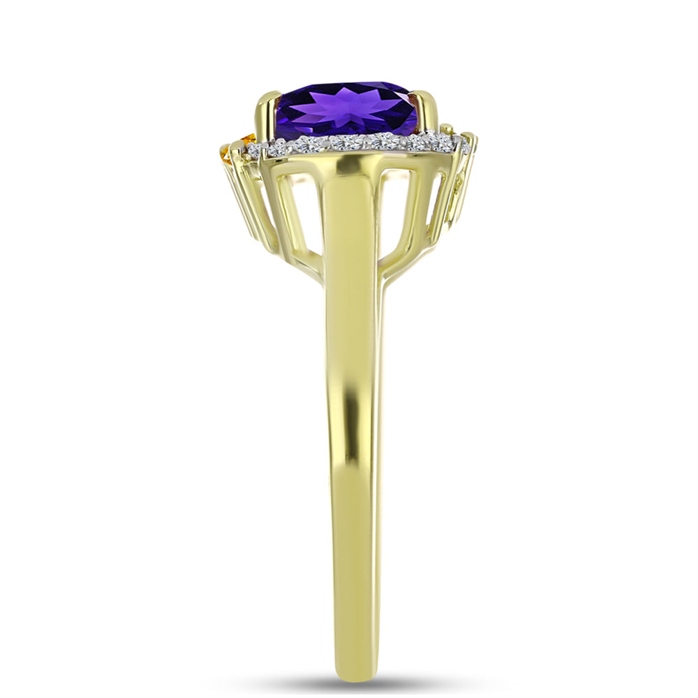 Anillo de Plata Bañada en Oro con Amatista de Marruecos y Citrino de los Montes Urales 4 