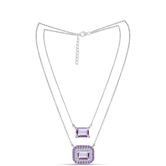 Collar de Plata con Amatista Rosa de Francia y Topacio Blanco